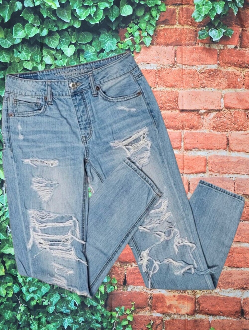 AMERICAN EAGLE | TOMGIRL DESTROYED 100% COTTON LOOSE FIT SKINNY JEANS